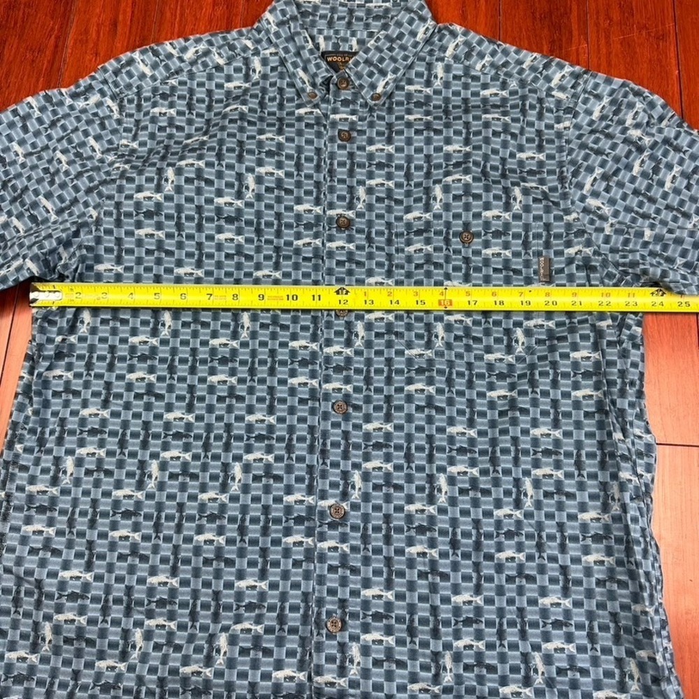 Woolrich Shirt Mens Large Fishing Blue All-Over Print Fishing Theme Button - Picture 6 of 8